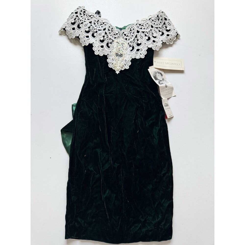 Vintage Scott McClintock Sz 4 Green Velvet Party Dress 90s Glam